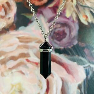 Black Onyx Crystal Point Pendant Necklace